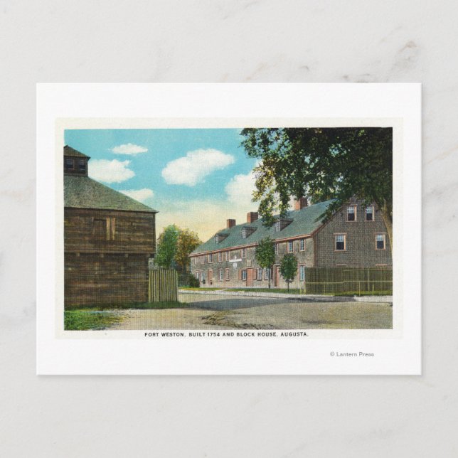 Cartão Postal Visão Exterior de Fort Weston e Block House (Frente)