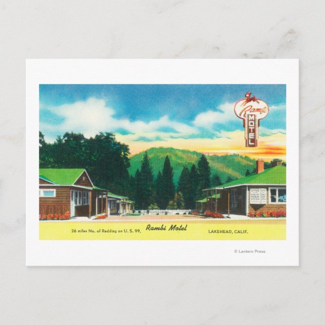 Cartão Postal Visão Exterior do MotelLakehead Rambi, CA (Frente)