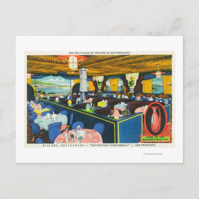 Cartão Postal Visão interior do restaurante Riviera (Frente)