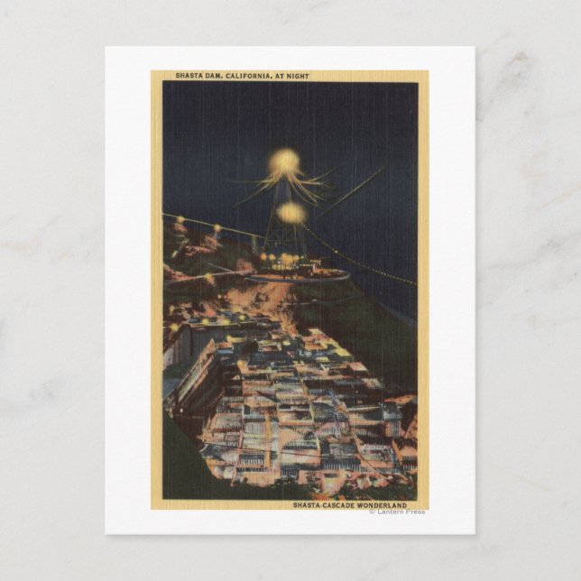 Cartão Postal Visão Noturna da barragem Shasta (Frente)