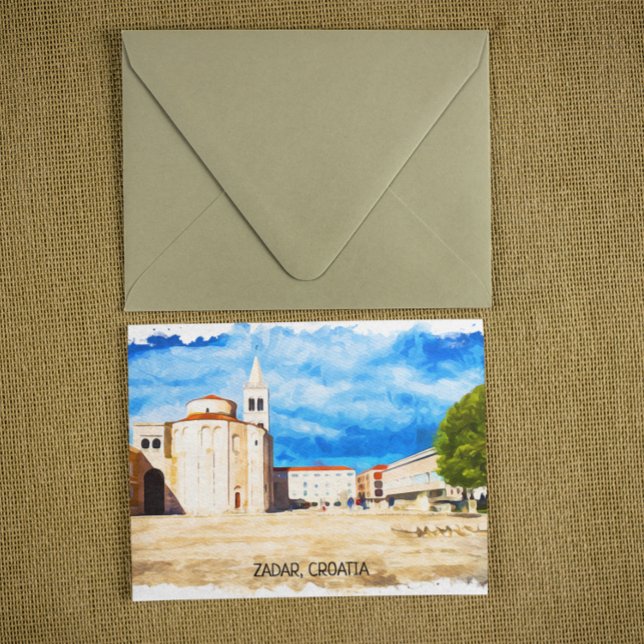 Cartão Postal Visão Panorama da Aquarela de Zadar Croácia (zadar croatia architecture vintage travel postcard)