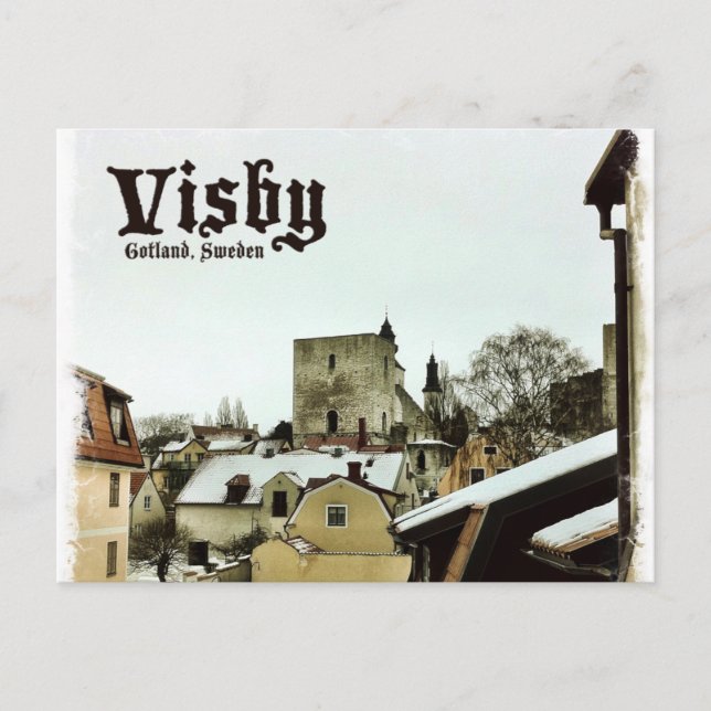 Cartão Postal Visby, Gotland, Telhados de Suecia com Borda Leve (Frente)