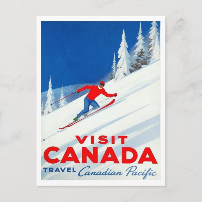 Cartão Postal Visit Canada Canadian Pacific Ski Art (Frente)