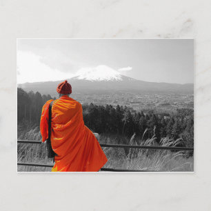 Cartão Postal Visitando Monk e Monte Fuji Budista
