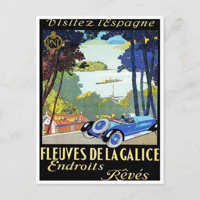 Cartão Postal Visite a viagens vintage da Espanha (Frente)