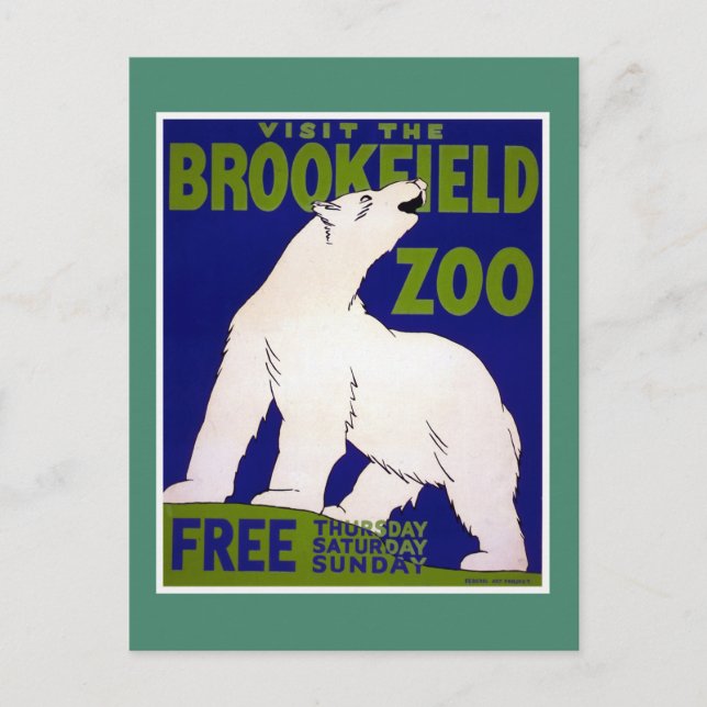 Cartão Postal Visite Brookfield Zoo Vintage WPA (Frente)