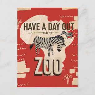Cartão Postal Visite o pôster de viagem vintage da zebra do zool