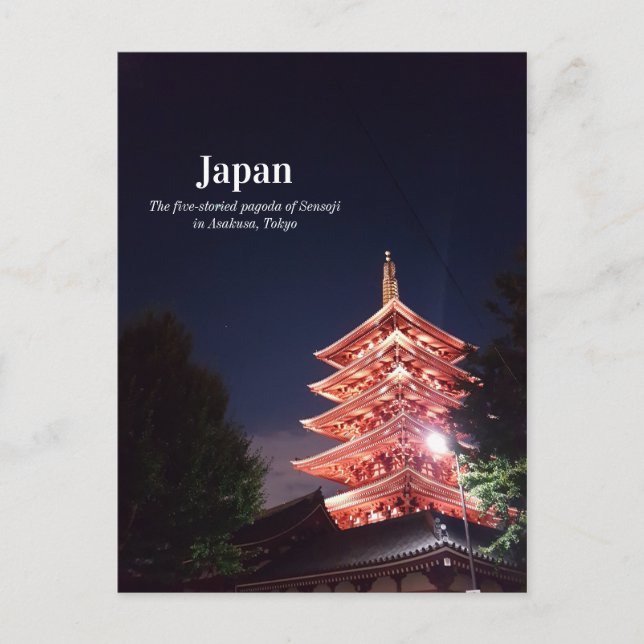 Cartão Postal Visite o templo de Sensoji na noite Asakusa Tokyo (Frente)