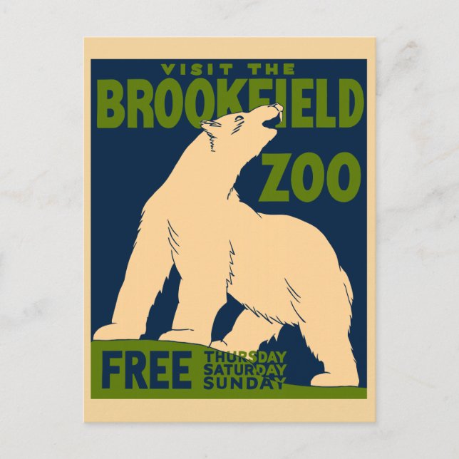 Cartão Postal Visite o zoológico de Brookfield (Frente)