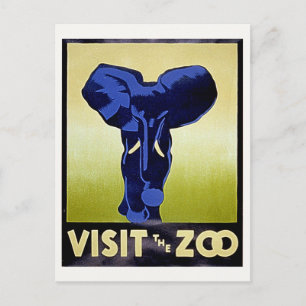 Cartão Postal Visite o Zoológico - Elefante - Cartaz Antigo WPA