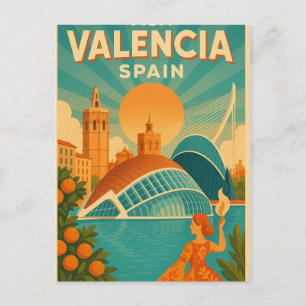Cartão Postal Visite Valência, Espanha – Viagem Retro 2025