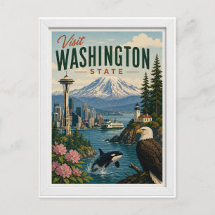 Cartão Postal Visite Washington State Travel Vintage