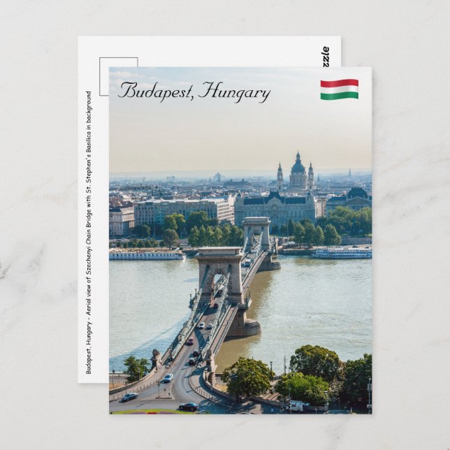 Cartão Postal Vista aérea da Cadeia Bridge - Budapeste, Hungria (Frente/Verso)