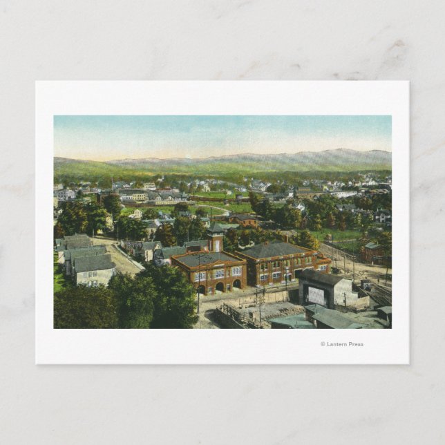 Cartão Postal Vista aérea da cidade, estação de bombeiros e muni (Frente)