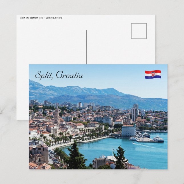 Cartão Postal Vista aérea da frente marítima da cidade de Split, (Frente/Verso)