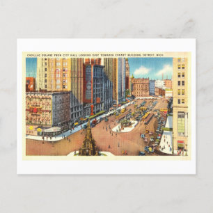 Cartão Postal Vista aérea da Praça Cadillac em Detroit, Mich.