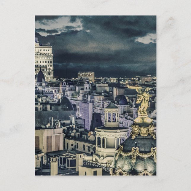 Cartão Postal Vista aérea de cenas noturnas de Madrid (Frente)