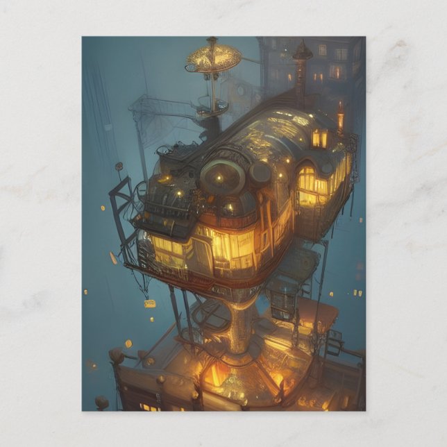 Cartão Postal Vista Aérea de Cidade Steampunk (Frente)