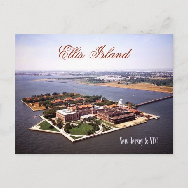 Cartão Postal Vista aérea de Ellis Island, NJ & NY (Frente)