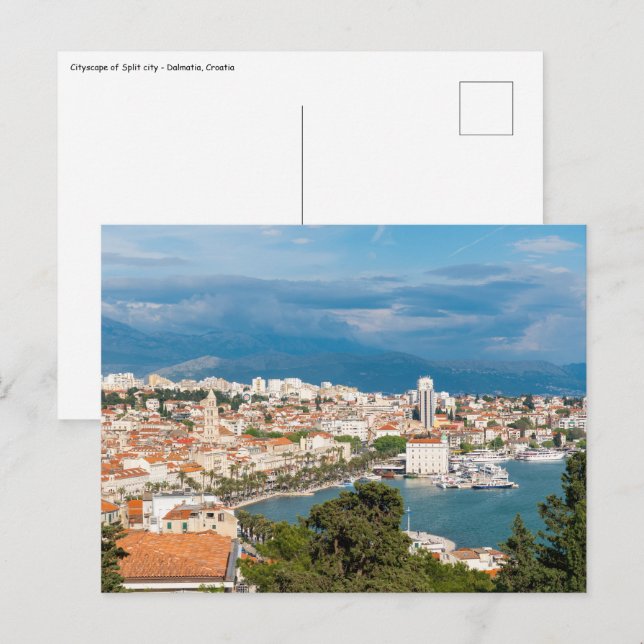 Cartão Postal Vista aérea de frente marítima de cidades separada (Frente/Verso)