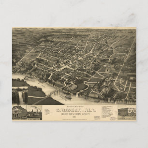 Cartão Postal Vista Aérea de Gadsden, Alabama (1887)