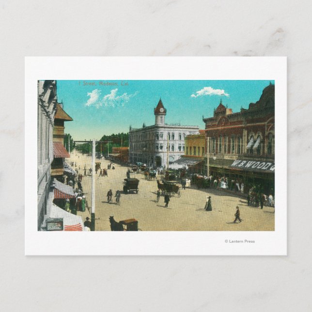 Cartão Postal Vista aérea de I StreetModesto, CA (Frente)