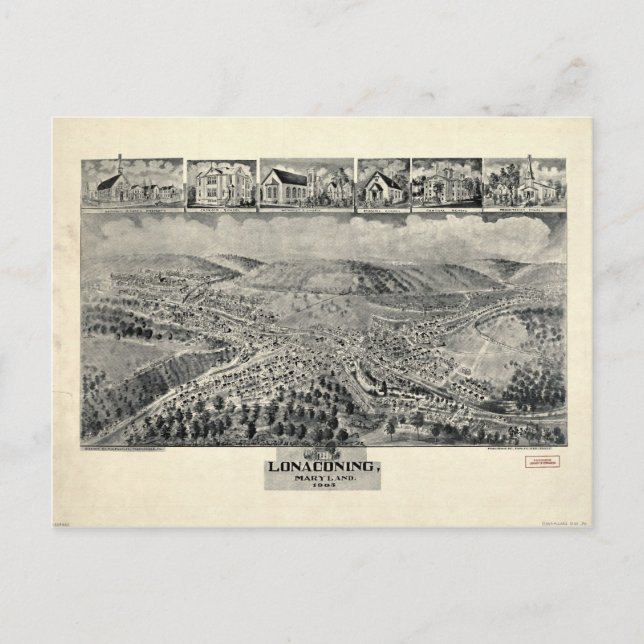 Cartão Postal Vista aérea de Lonaconing, Maryland (1905) (Frente)