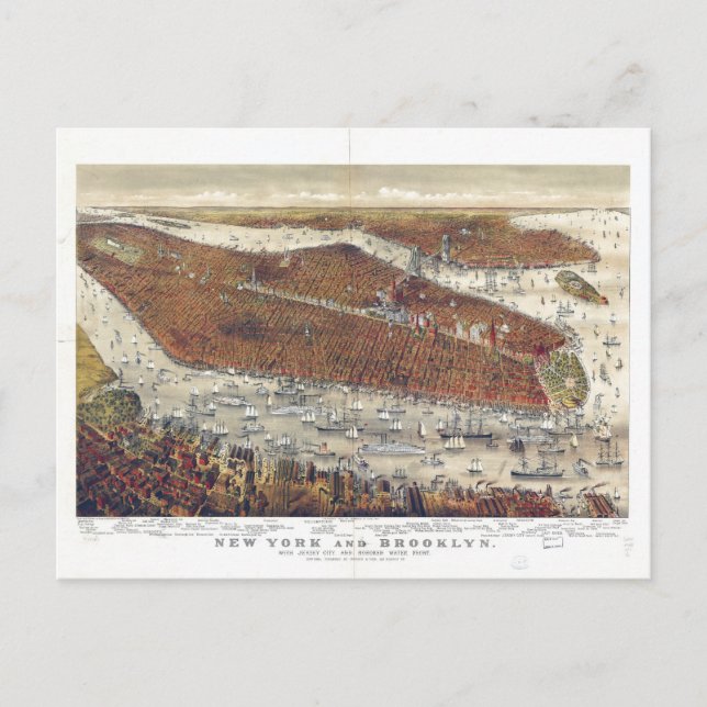 Cartão Postal Vista aérea de Nova Iorque e Brooklyn (1877) (Frente)