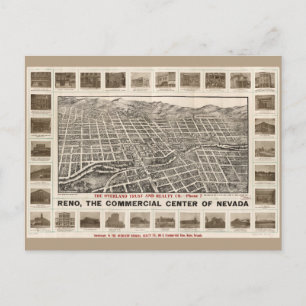 Cartão Postal Vista aérea de Reno, Nevada (1907)