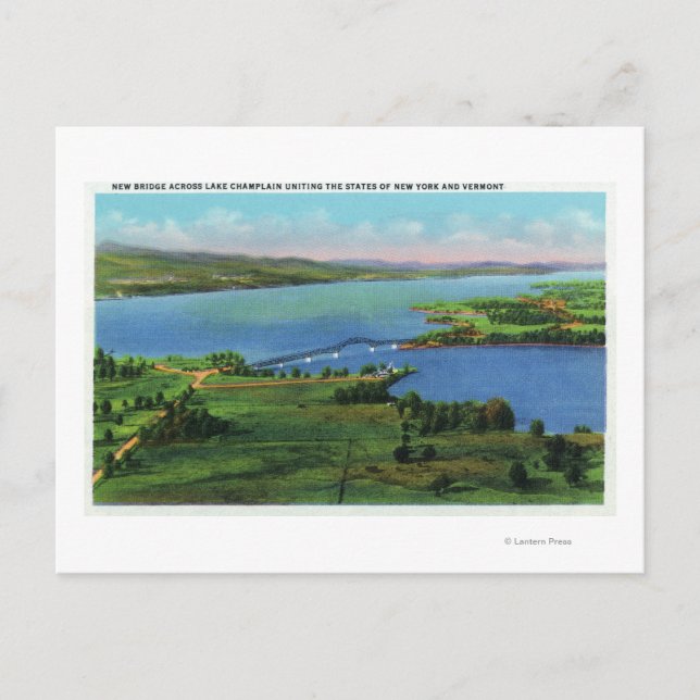 Cartão Postal Vista aérea de uma nova ponte conectando NY e VT (Frente)
