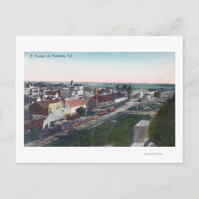Cartão Postal Vista aérea de uma parte de CityModesto, CA (Frente)