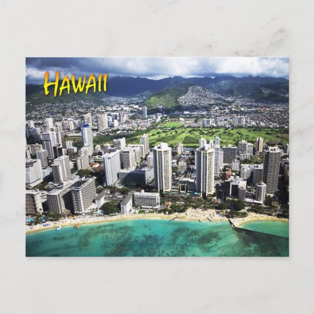 Cartão Postal Vista aérea de Waikiki Beach, Oahu, Havaí (Frente)