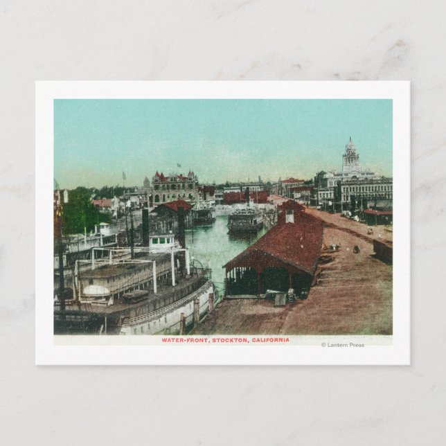 Cartão Postal Vista aérea do WaterfrontStockton, CA (Frente)