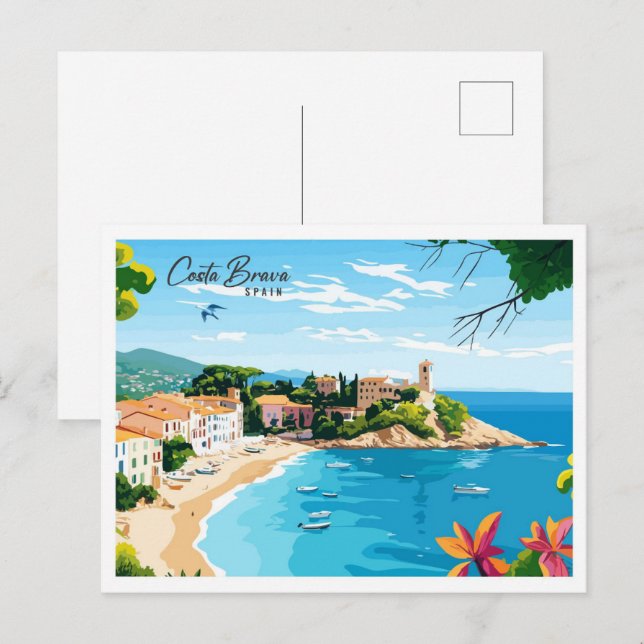 Cartão Postal Vista aérea Viagem de Espanha Costa Brava (Frente/Verso)