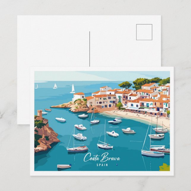 Cartão Postal Vista aérea Viagem de ilustração da Espanha Costa  (Frente/Verso)