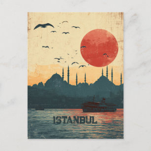Cartão Postal Vista Clássica do Pôr do Sol Istambul Turquia Viag