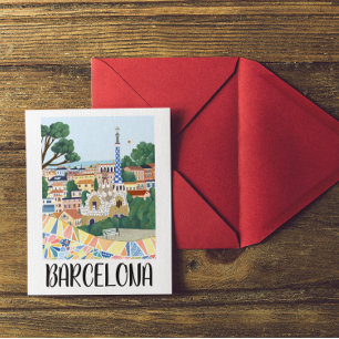 Cartão Postal Vista Colorida da Cidade da Espanha de Barcelona