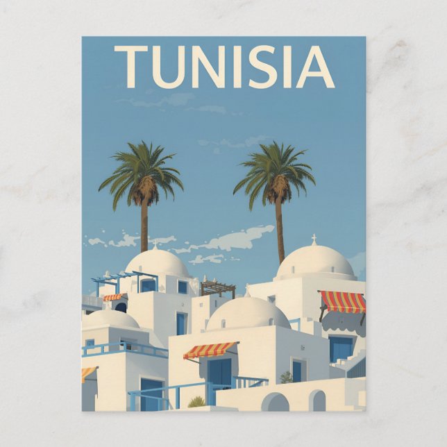 Cartão Postal Vista Costeira Ensolarada da Tunísia (Frente)