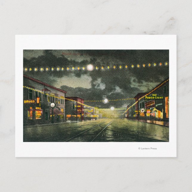 Cartão Postal Vista da Avenida Hewitt à Noite (Frente)