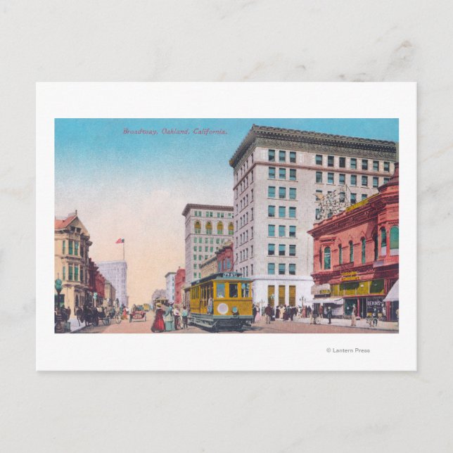 Cartão Postal Vista da Broadway com Street CarOakland, CA (Frente)