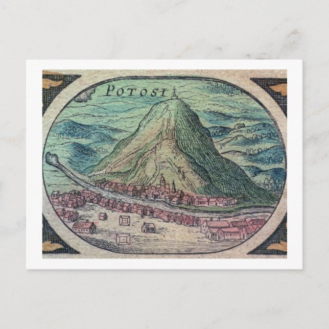 Cartão Postal Vista da cidade de Potosi, Bolívia, com fama (Frente)
