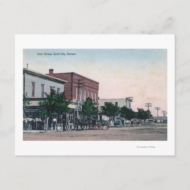 Cartão Postal Vista da Cidade do Main StreetScott, KS (Frente)