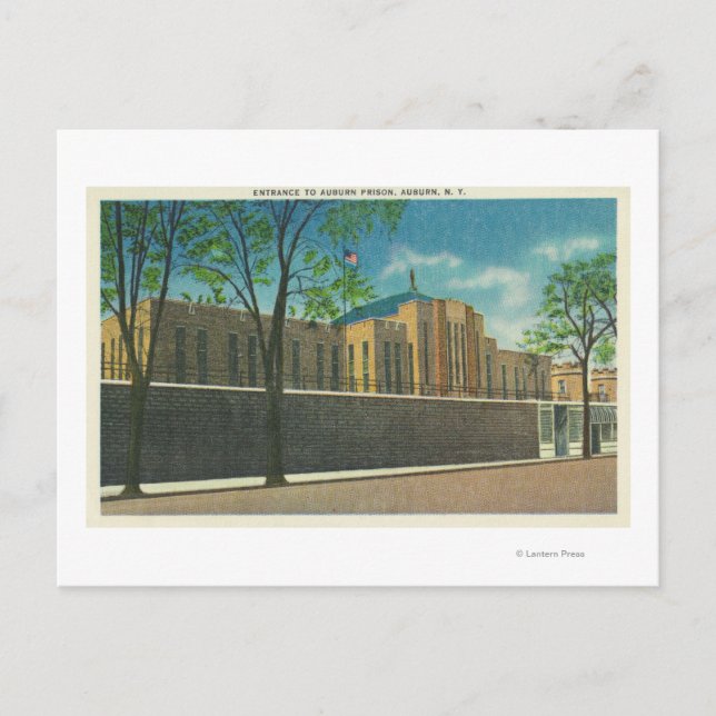 Cartão Postal Vista da Entrada da Prisão de Auburn (Frente)