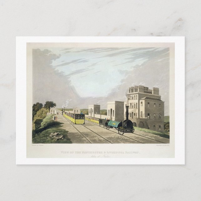 Cartão Postal Vista da ferrovia Manchester e Liverpool, (Frente)