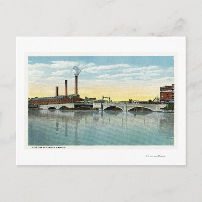 Cartão Postal Vista da Fronteira de Água da Ponte do Congresso (Frente)