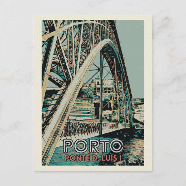 Cartão Postal Vista da ilustração da Ponte D. Luís no Porto, Por (Frente)