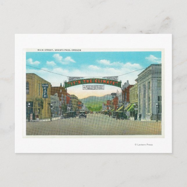 Cartão Postal Vista da Main StreetGrants Pass, OR (Frente)