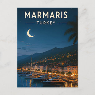 Cartão Postal 🌙 Vista da Marina e do Porto Noturno de Marmaris,