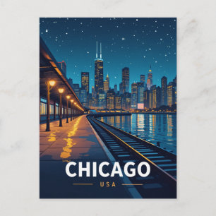 Cartão Postal Vista da paisagem noturna de Chicago sob as estrel