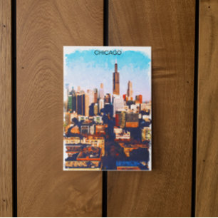 Cartão Postal Vista da silhueta de Chicago em aquarela